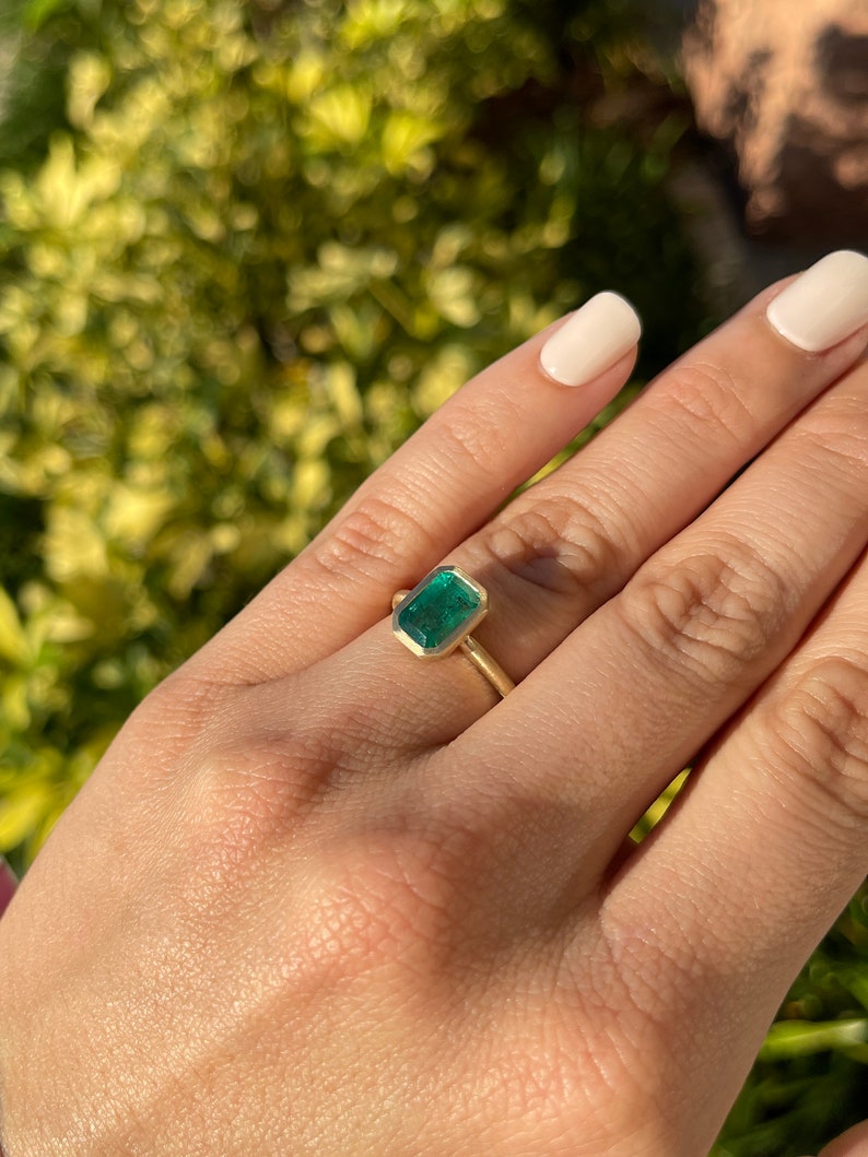 2.35ct 14K Natural Dark Green Emerald Solitaire Vertical Engagement Ring