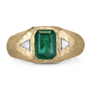 Emerald & Trillion Cut Diamond Gypsy Ring