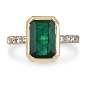 3.90tcw 18K Gold Fine Quality Emerald & Diamond Shank Accent Engagement Ring