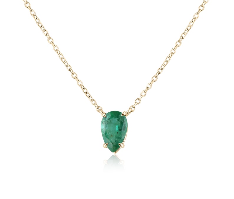Natural Pear Cut Emerald Pendant Necklace