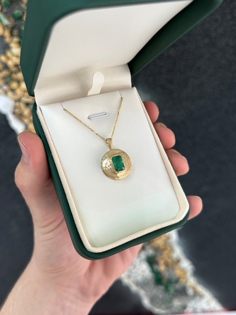 4.45ct 14K Gold Lust Vibrant Green Natural Emerald Cut Solitaire Pendant Necklace - JR Colombian Emeralds