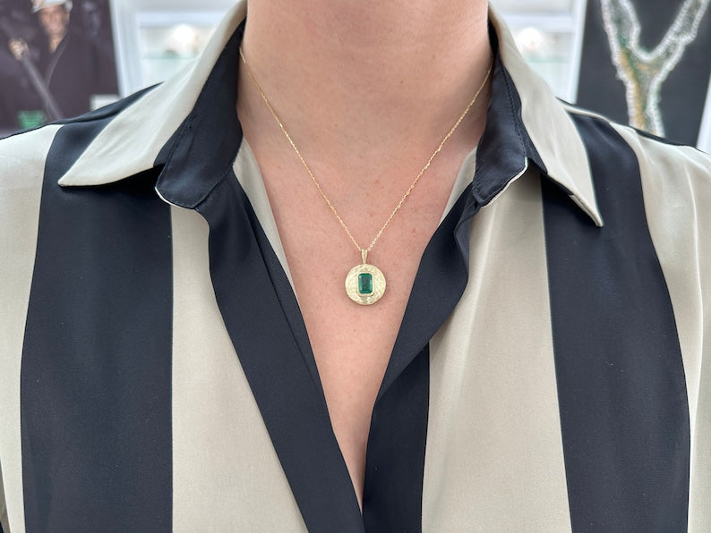 Lust Vibrant Green Emerald Bezel Necklace