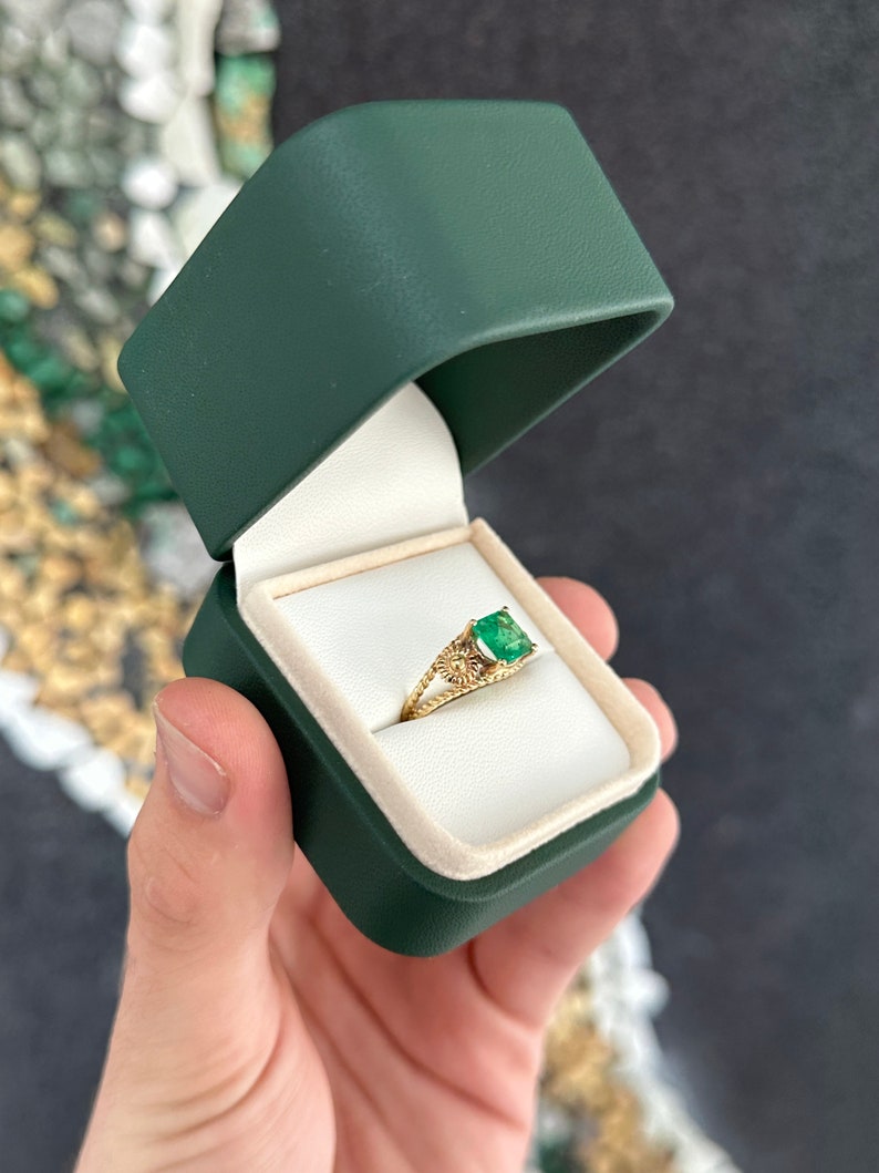 Solitaire Four Prong Asscher Cut Emerald Ring