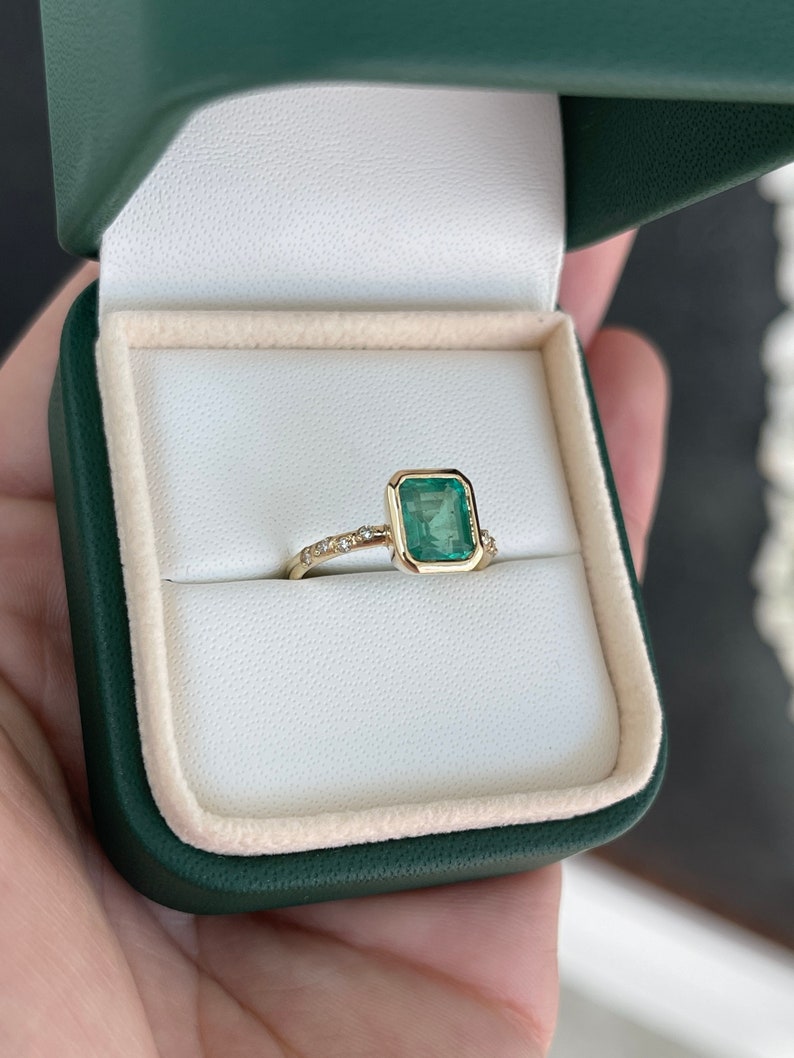 1.58tcw Natural Emerald & Diamond Accent Engagement Ring 14K - JR Colombian Emeralds