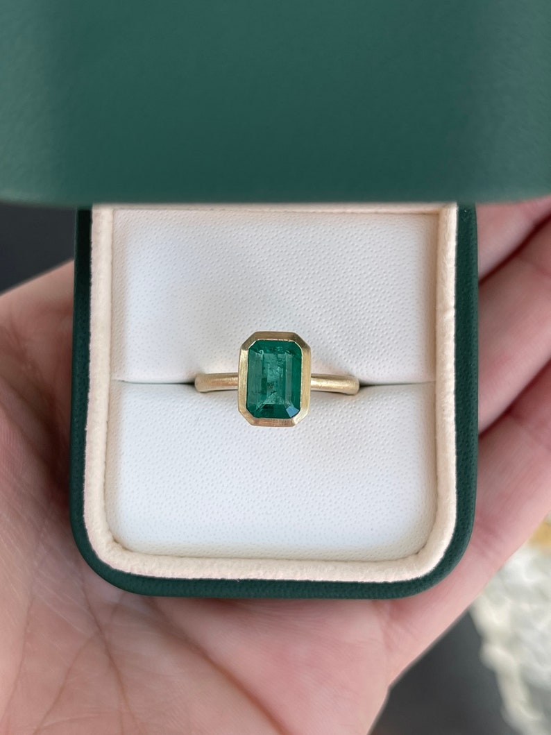 2.35ct 14K Natural Dark Green Emerald Solitaire Vertical Engagement Ring - JR Colombian Emeralds