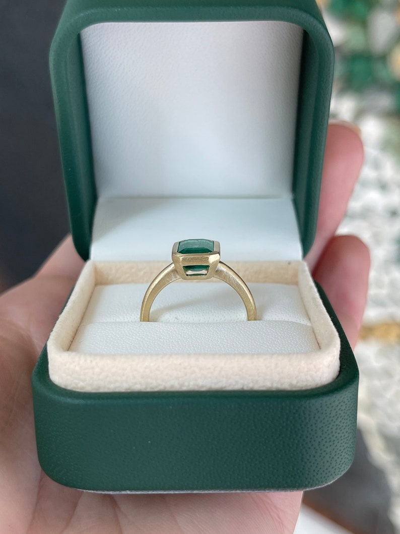 2.35ct 14K Natural Dark Green Emerald Solitaire Vertical Engagement Ring