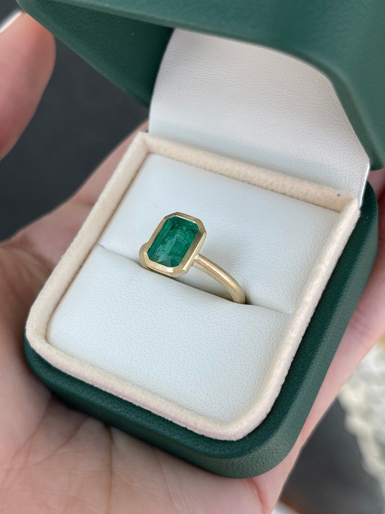 2.35ct 14K Natural Dark Green Emerald Solitaire Vertical Engagement Ring - JR Colombian Emeralds