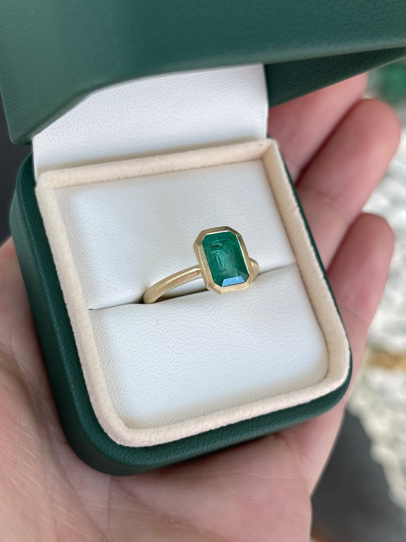 2.35ct 14K Natural Dark Green Emerald Solitaire Vertical Engagement Ring - JR Colombian Emeralds