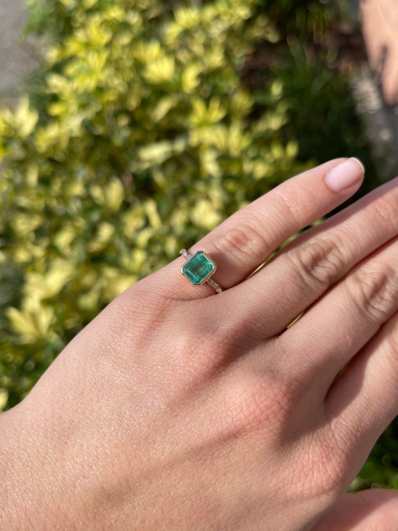 1.58tcw Natural Emerald & Diamond Accent Engagement Ring 14K - JR Colombian Emeralds