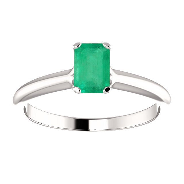 0.85 Carat Emerald Solitaire Engagement Ring 14K