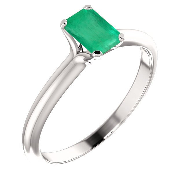 0.85 Carat Emerald Solitaire Engagement Ring 14K