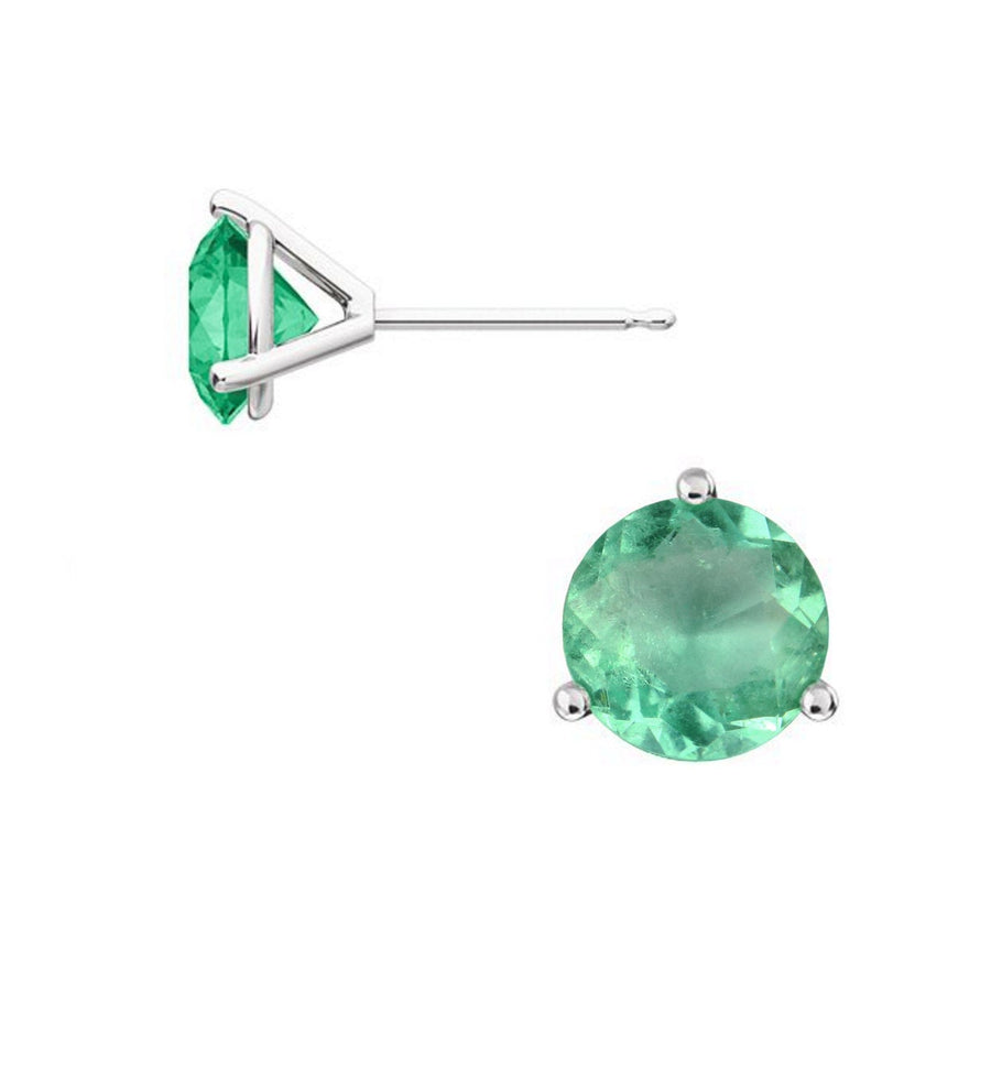Natural Emerald 3 Prong Martini Stud Earrings 14K