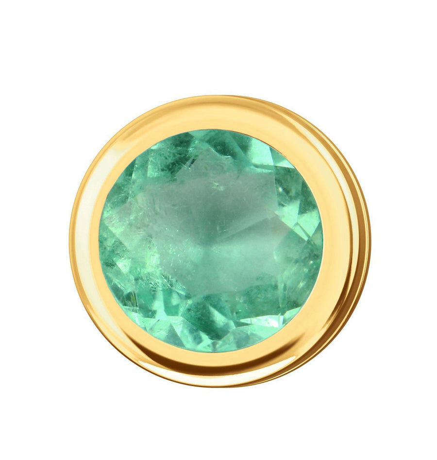 Round Bezel Solitaire Natural Emerald Earrings