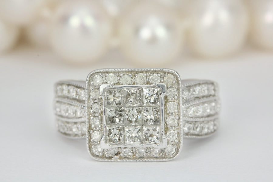 2.15cts 14K Diamond Engagement Ring, Princess Cut Diamond Engagement Ring