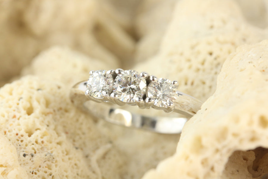 1.04tcw Three Stone Diamond Engagement Ring 14K