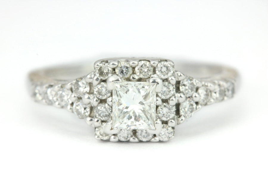 1.15tcw Art Deco Vintage Princess Cut Diamond Engagement Ring