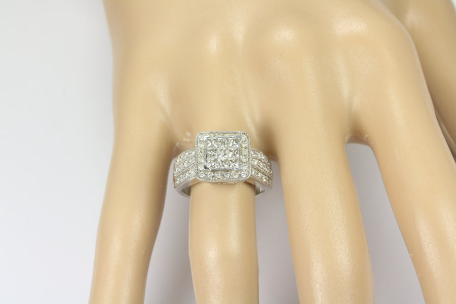 2.15cts 14K Diamond Engagement Ring, Princess Cut Diamond Engagement Ring