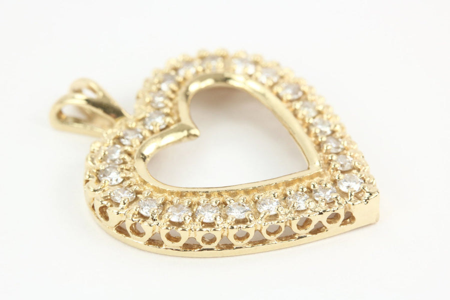 Diamond Heart Pendant Anniversary Gift Yellow Gold 14K