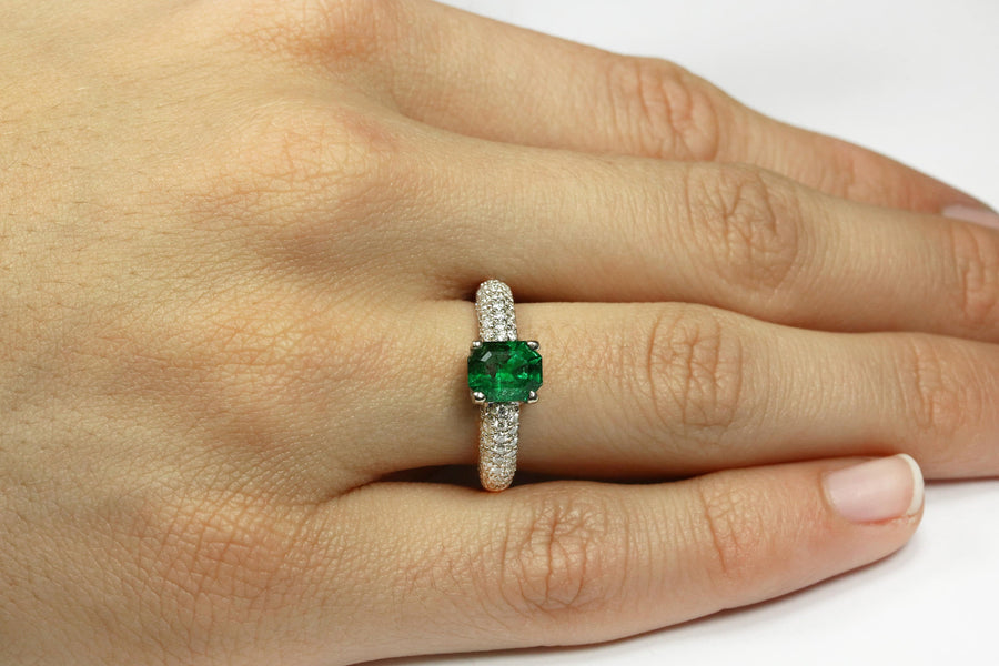 Emerald Cut Emerald Engagement Ring With Diamond Band