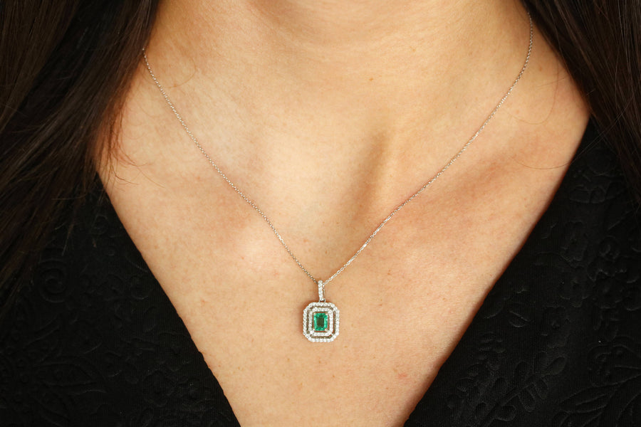 1.0tcw Colombian Emerald & Diamond  Necklace 14k