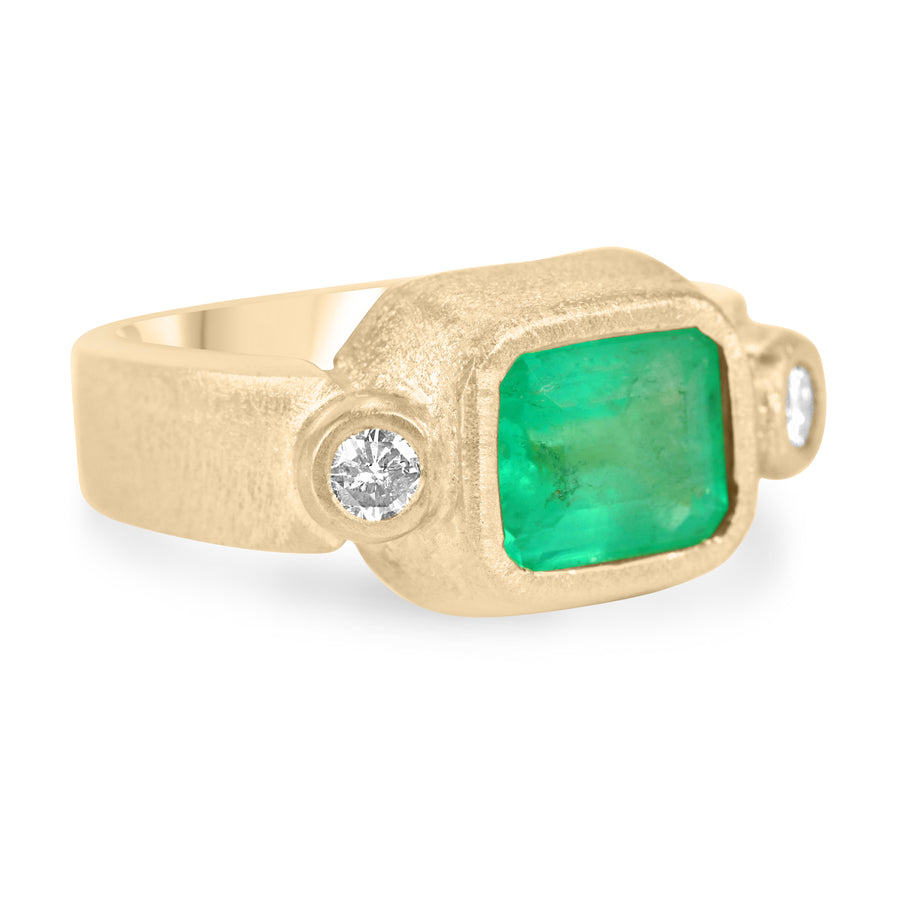 2.70tcw Colombian Emerald & Diamond Three Stone Bezel Ring 18K