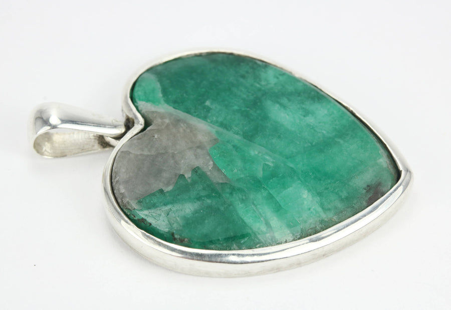 Sterling Silver Emerald Heart Slice Bezel Pendant