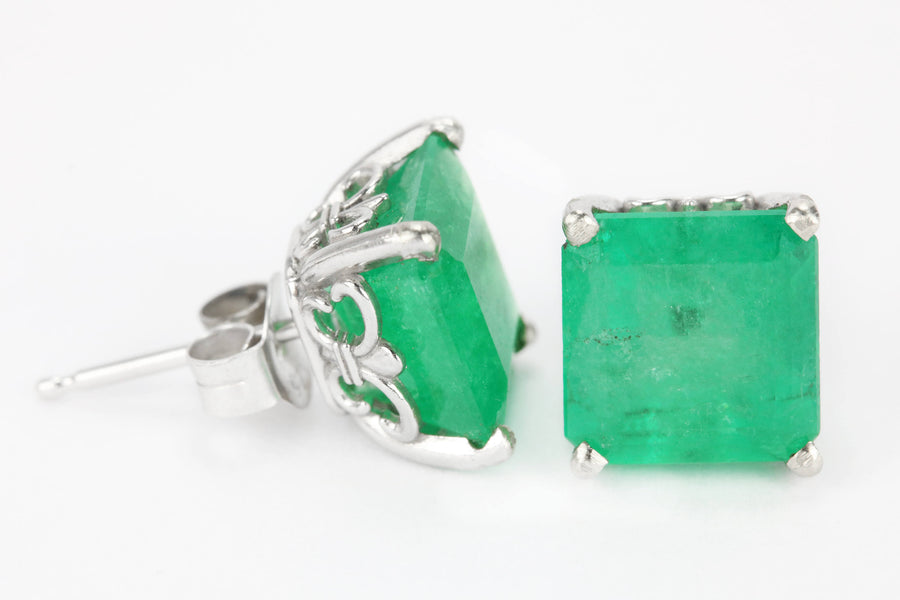 4.10tcw Big Apple Green Colombian Emerald Stud Earrings White Gold 14K