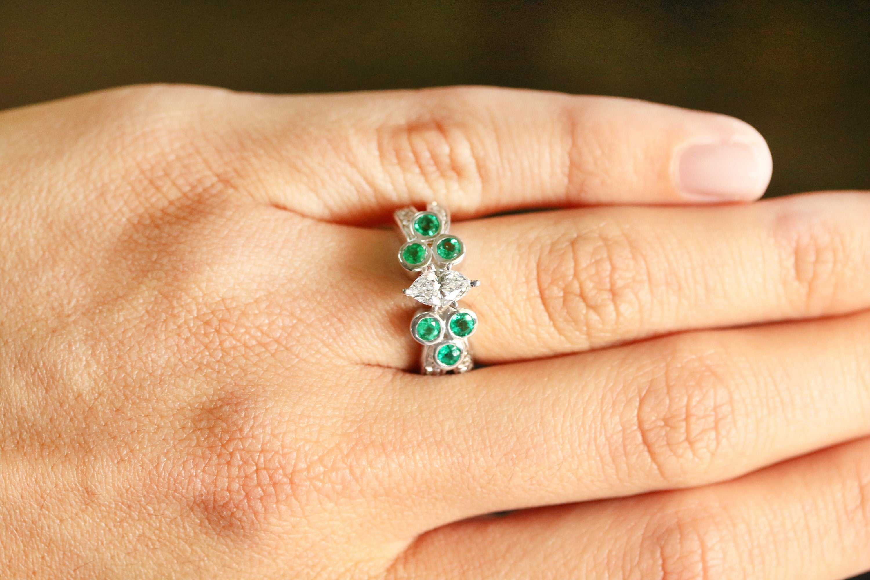 2.02tcw Marquise Diamond & Emerald Accents 14K White Gold