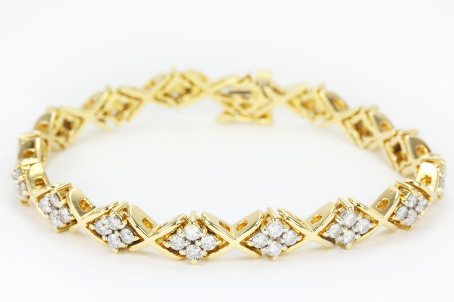 2.65 Carat XO Diamond Tennis Bracelet Valentines Day Gift Yellow Gold 14K