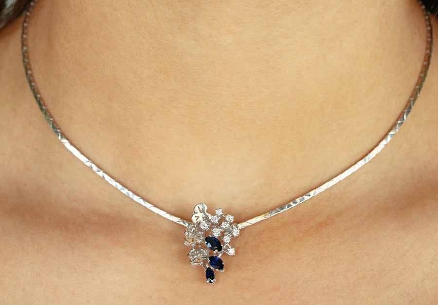 Blue Sapphire & Diamond Necklace White Gold 18K