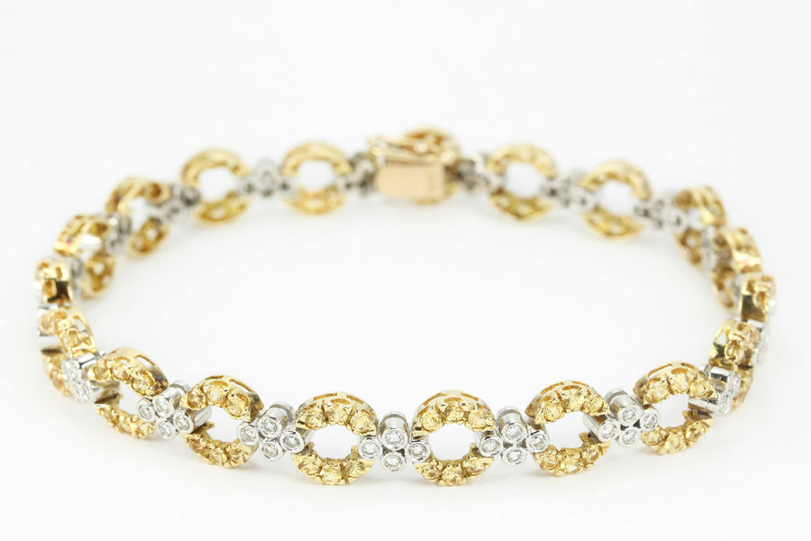 4.94tcw Yellow Sapphire & Diamond Tennis Bracelet Two-Toned Gold 18K