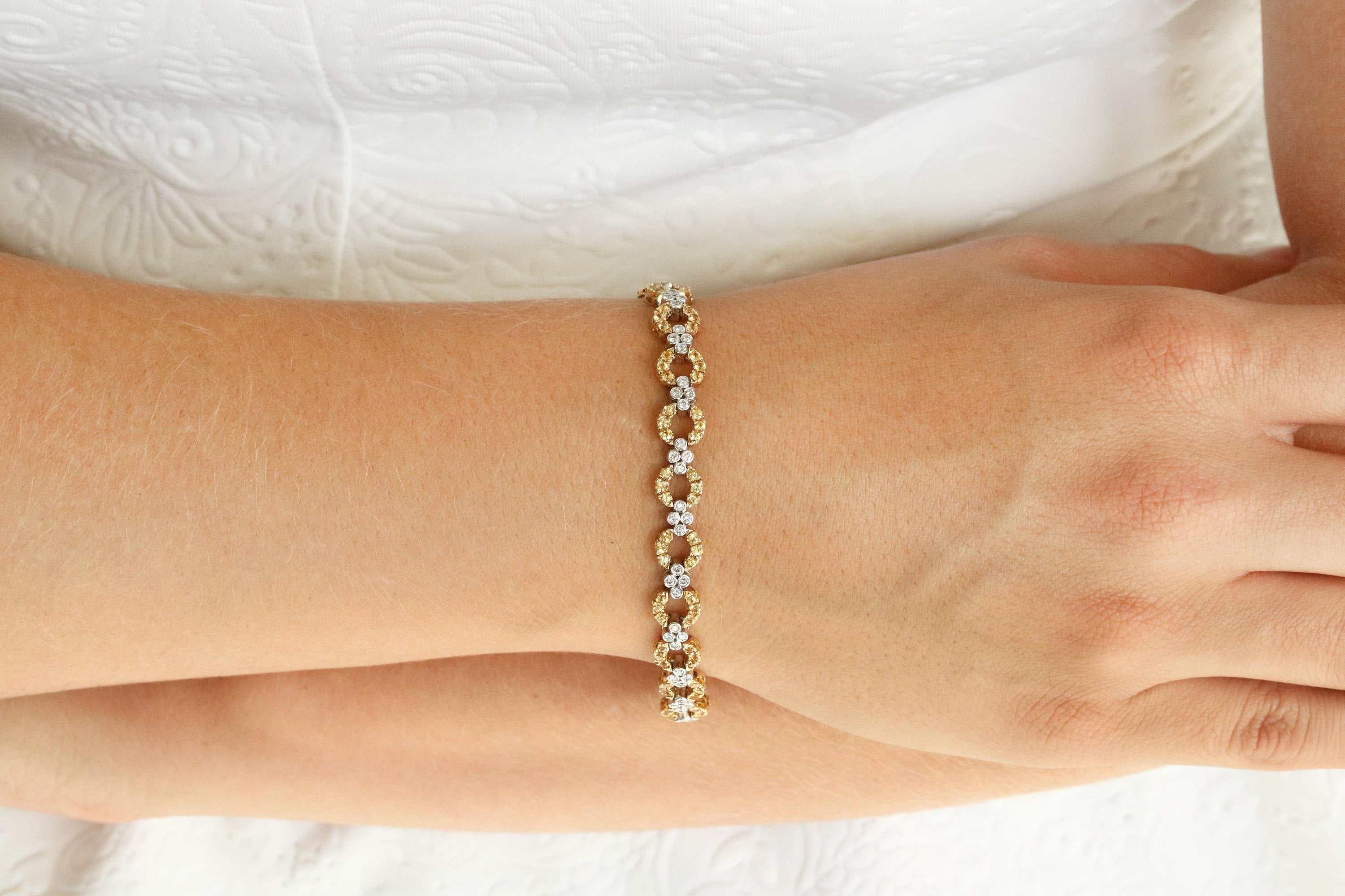 4.94tcw Yellow Sapphire & Diamond Tennis Bracelet Two Toned Gold 18K