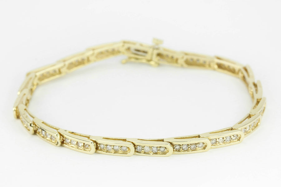 14KT Yellow Gold 1.01CTW Princess Cut Invisible Set Natural Diamond Tennis Bracelet