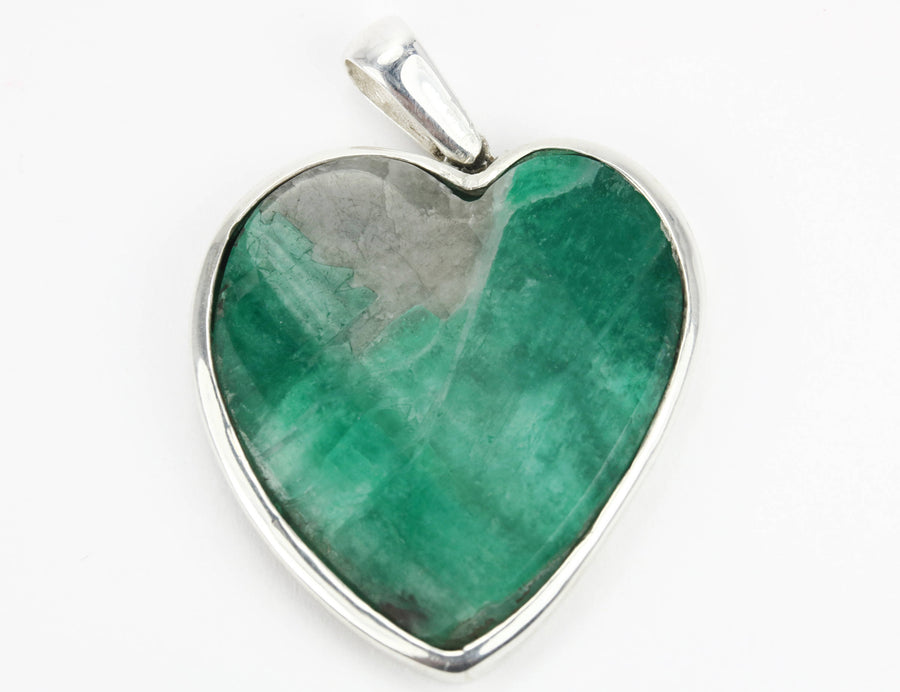 39 Carat Sterling Silver Emerald Heart Slice Bezel Pendant
