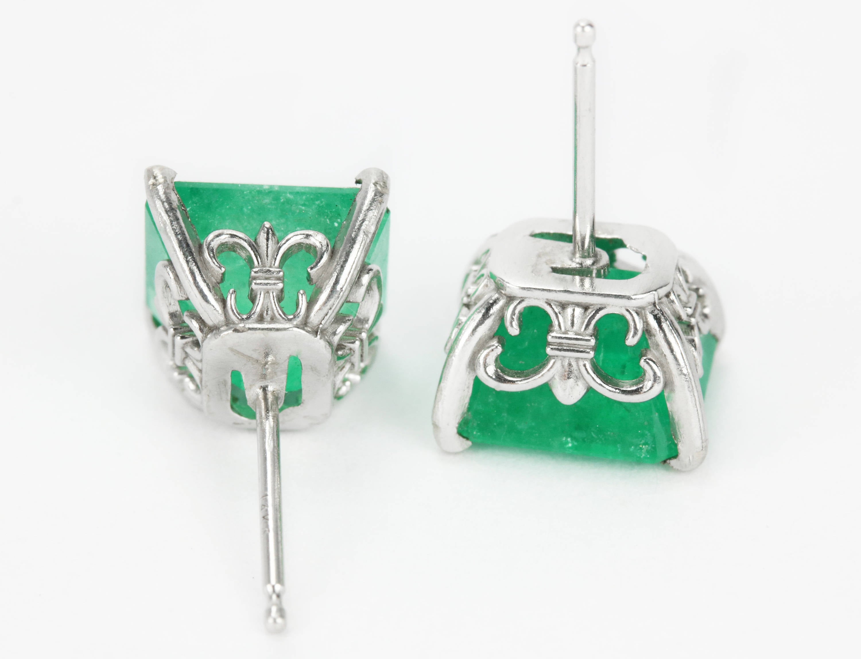 Colombian Emerald Stud Earrings White Gold