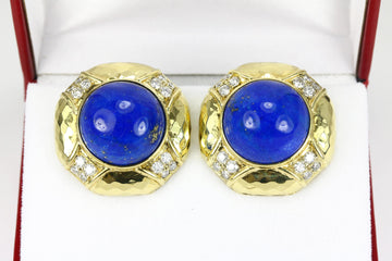 Blue Lapis Lazuli Diamond & Gold Clip on Earrings 18k
