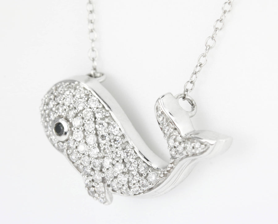 0.50tcw Nautical Diamond & Sapphire Whale Necklace 14K