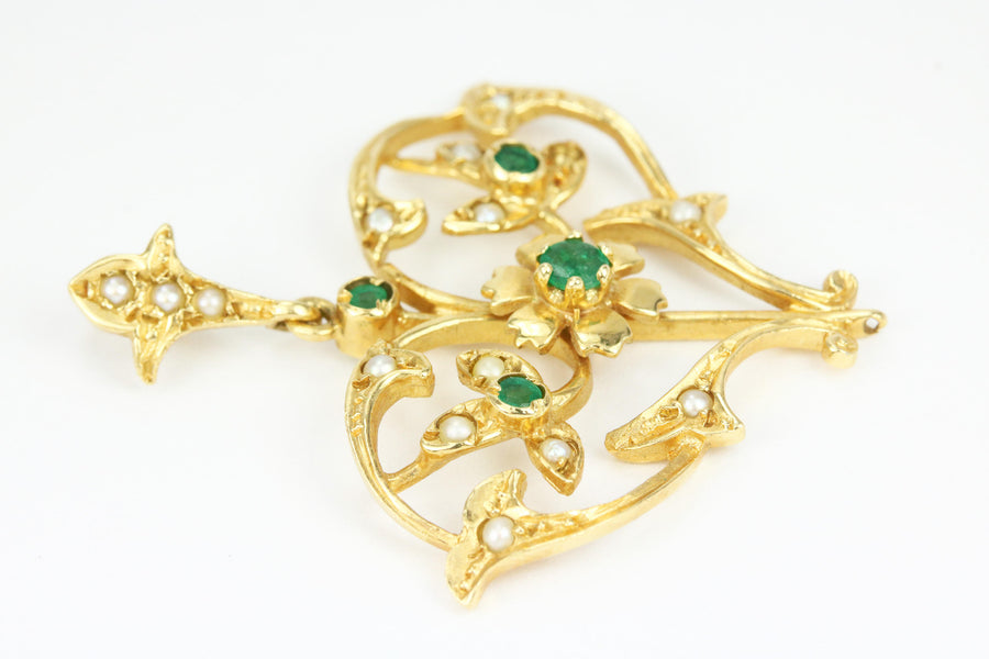 Victorian Colombian Emerald & Seed Pearl Heart Shaped 
