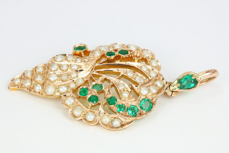 6.0tcw Victoria Emerald  Pearl Pendan 14K Rose Gold
