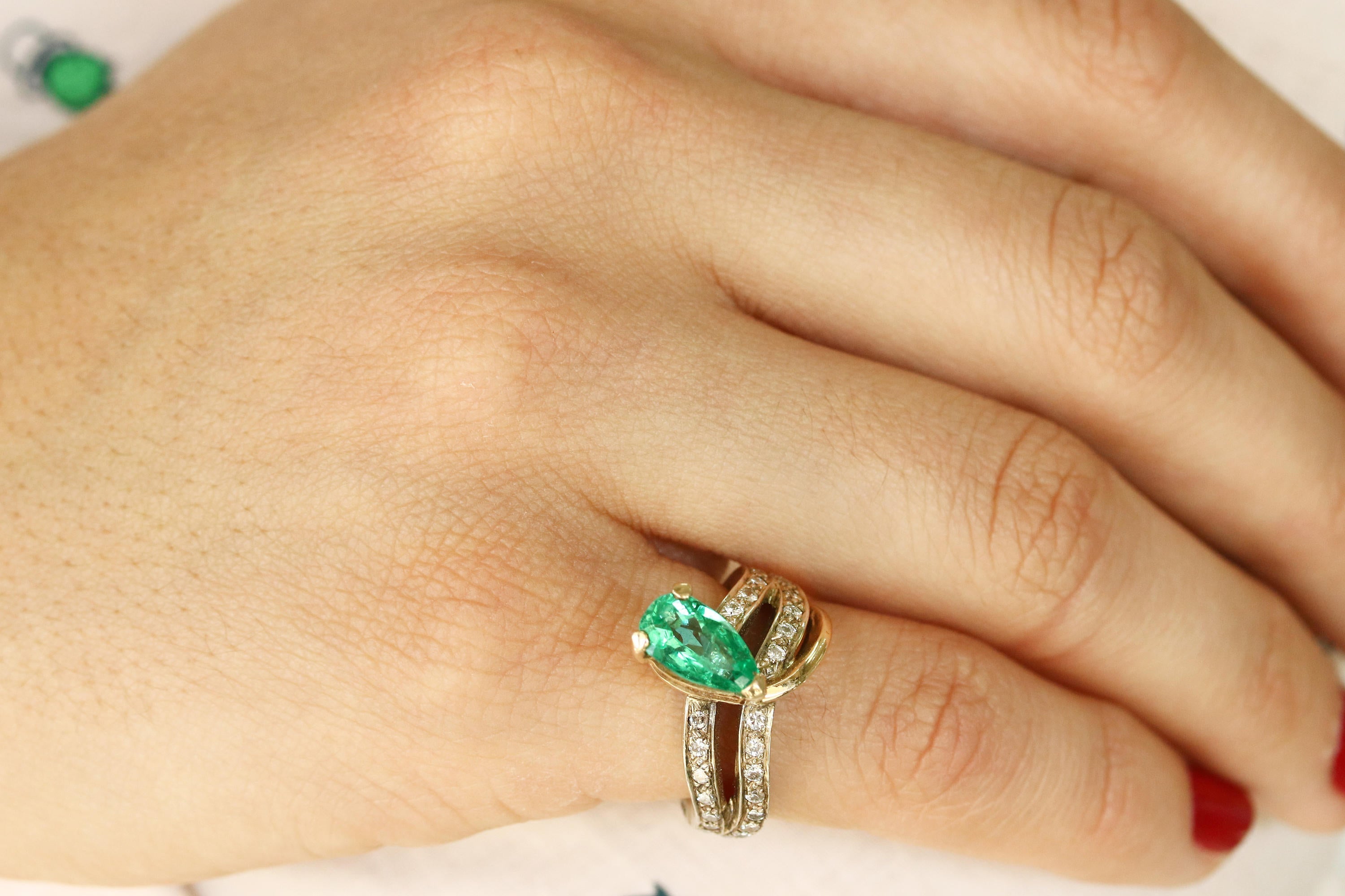 Organic 2.65tcw Pear Emerald & Diamond Split Shank Ring 14K Yellow