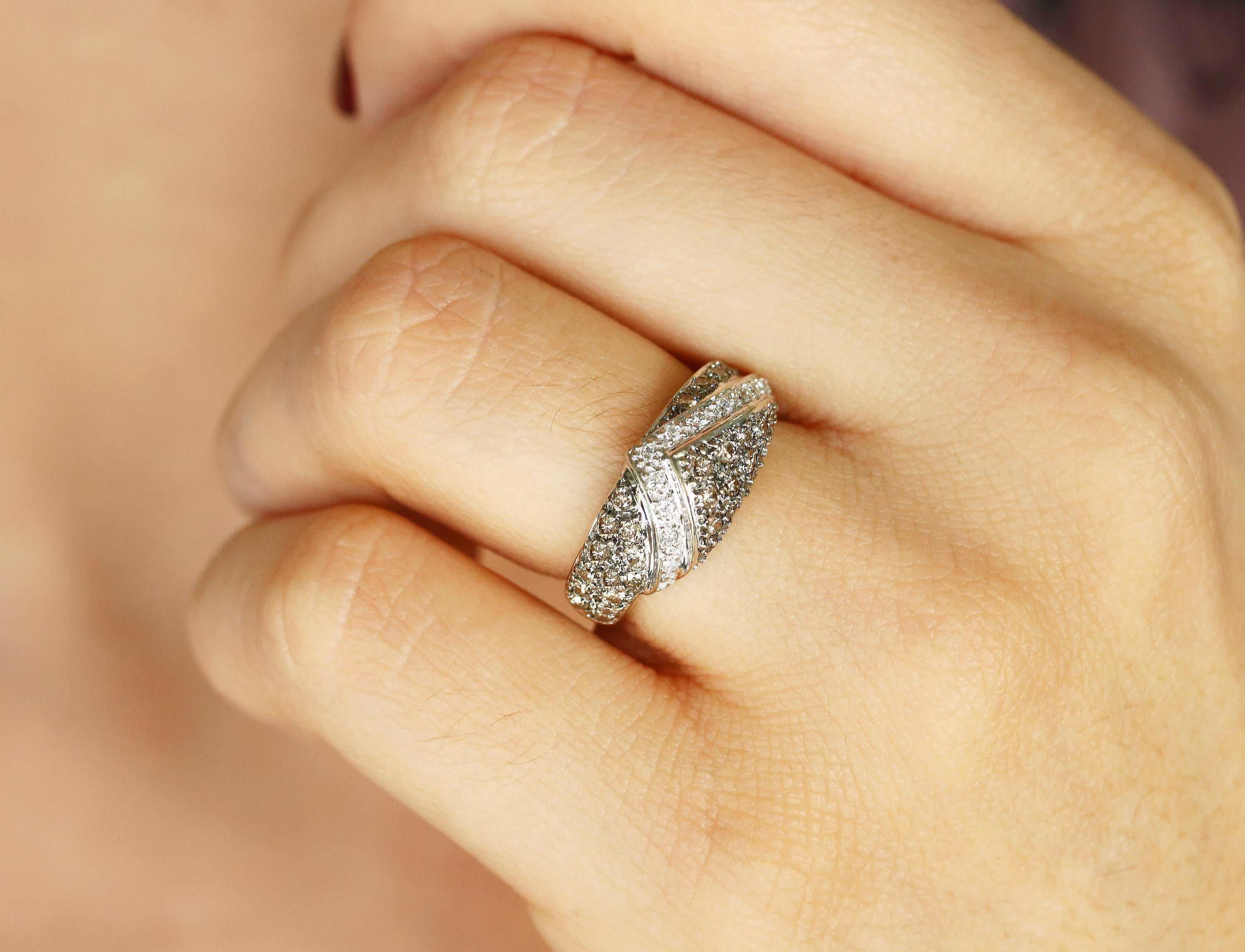 Cocoa Brown & White Diamond Cluster Pave Band Ring 14K