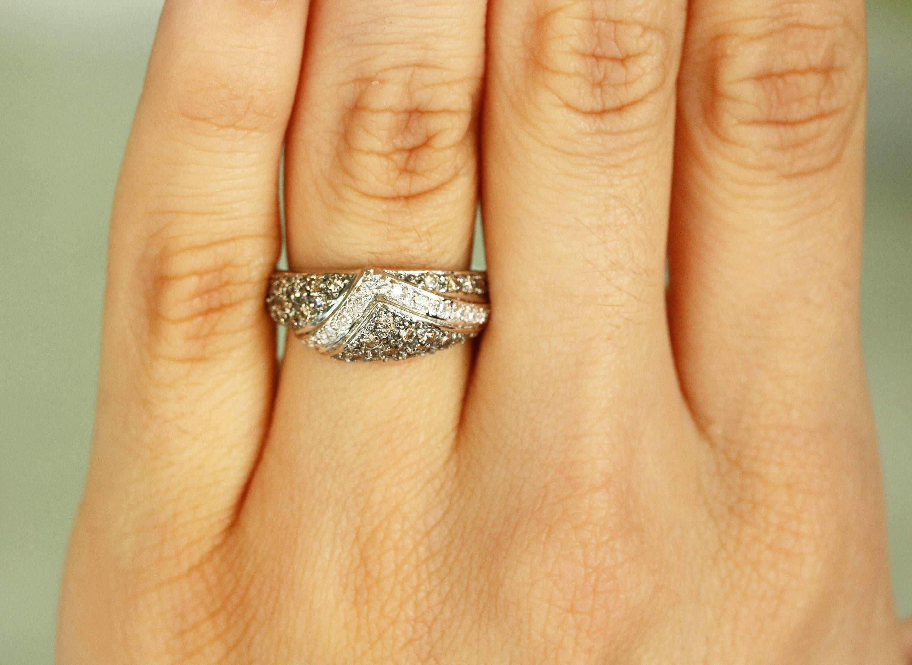 Cocoa Brown & White Diamond Cluster Pave Band Ring 14K