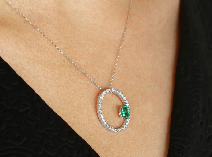 2.05tcw Floating Emerald & Diamond Oval Necklace 