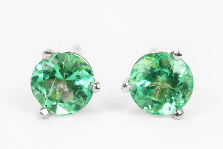 1.10tcw Round Natural Emerald 3 Prong Martini Stud Earrings 14K