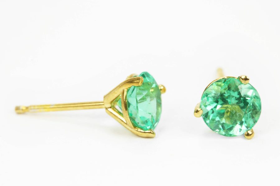 1.10tcw Round Natural Emerald 3 Prong Martini Stud Earrings
