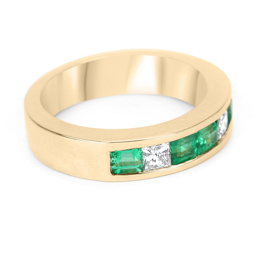 1.10tcw 14K Colombian Emerald & Diamond Round Cut Wedding Engagement Mens Ring