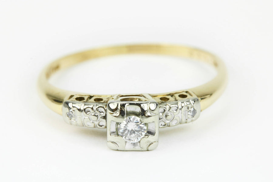 Petite Diamond Vintage Engagement Ring Two-Tone 14K