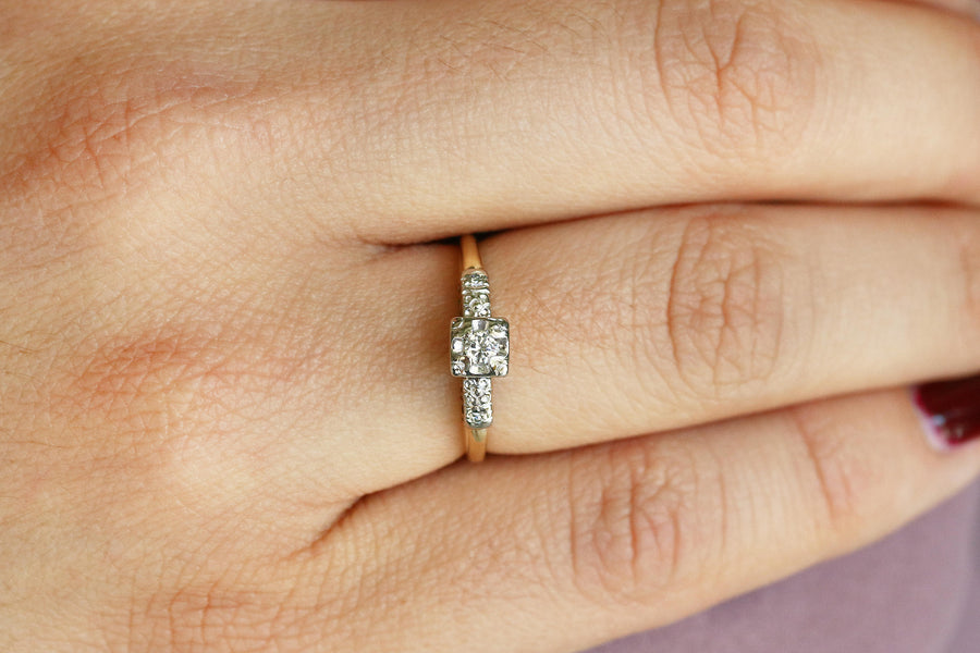 Petite Diamond Vintage Engagement Ring Two-Tone 14K