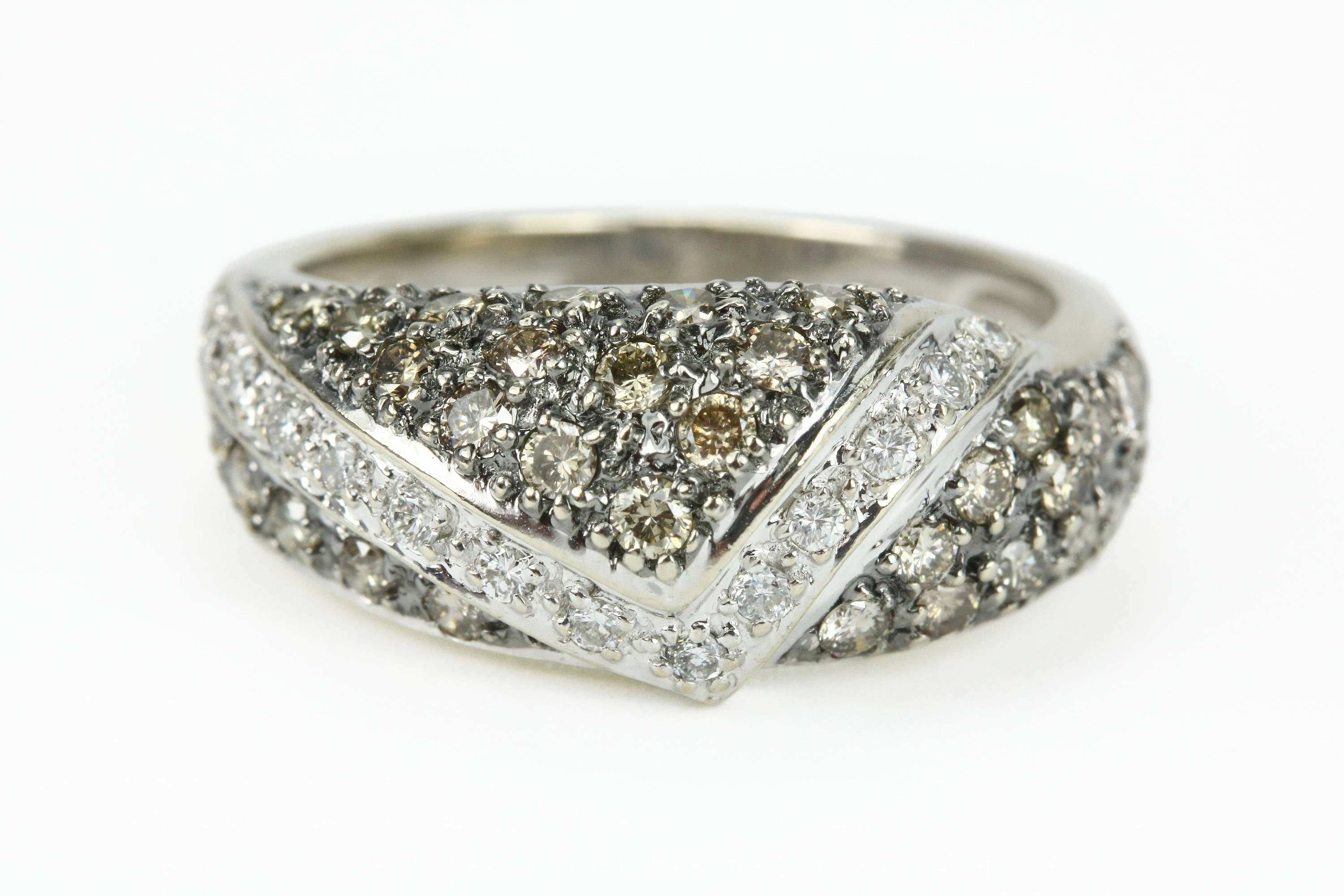 Cocoa Brown & White Diamond Cluster Pave Band Ring 14K