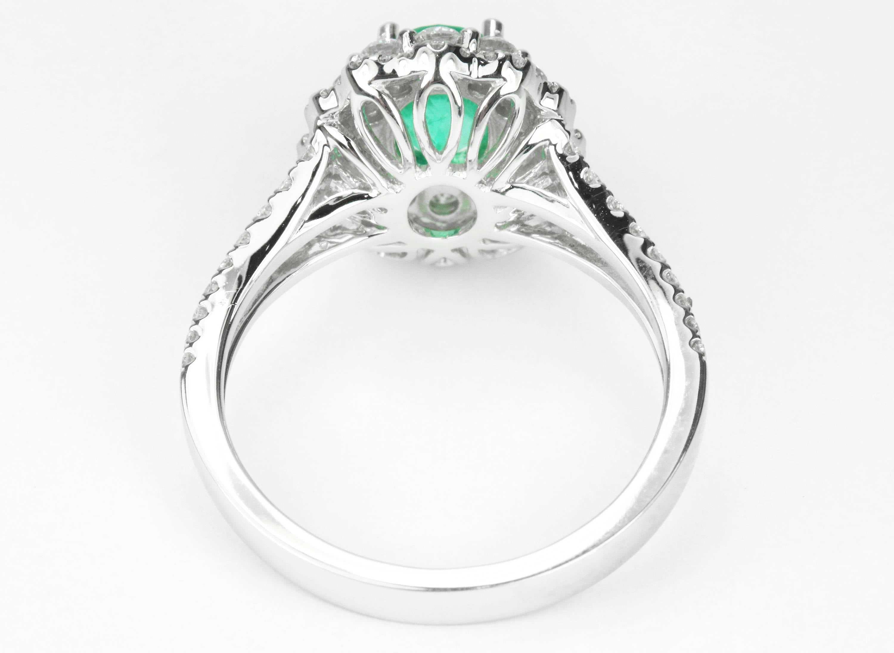 2.10tcw Oval Emerald & Diamond Halo Split Shank Engagement Ring 14K